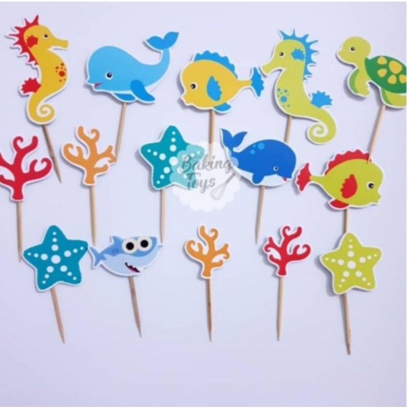 Hiasan Ikan Laut Topper Cupcake Ulang Tahun / Hiasan Kue Cake Birthday