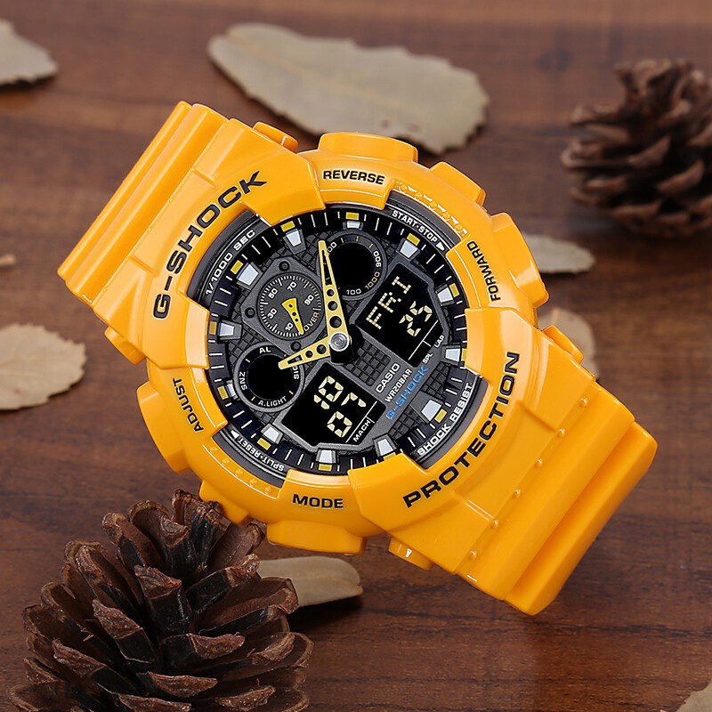 CASI0 jam tangan pria gshock racing bumblebee yellow quartz jam tangan olahraga outdoor GA-100A-9A waterproof Jam Tangan