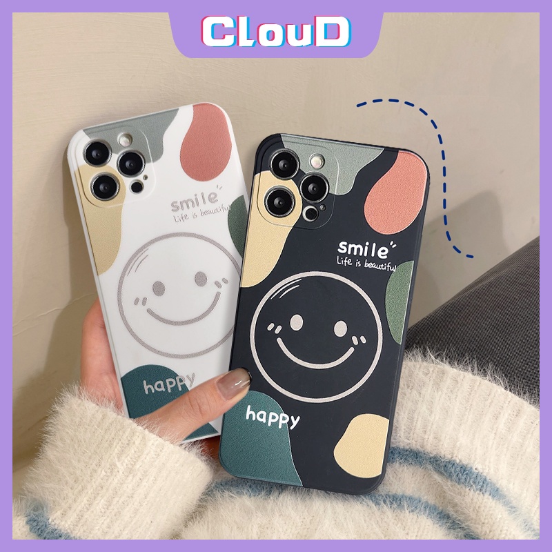 Casing Tpu Oppo A95 A57 2022 A54 A5s A52 A3s A7 A76 A96 A36 A15 A16 Reno 6 5F 4F 7 5 4 A53 A9 A53 A33 A11 A35 A2 A1K Motif Smiley Mork Cover Garis Seni