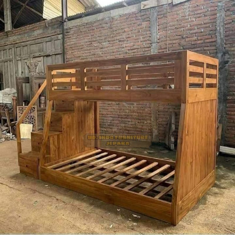 dipan tingkat tangga laci / tangga besar ranjang tempat tidur bahan kayu jati