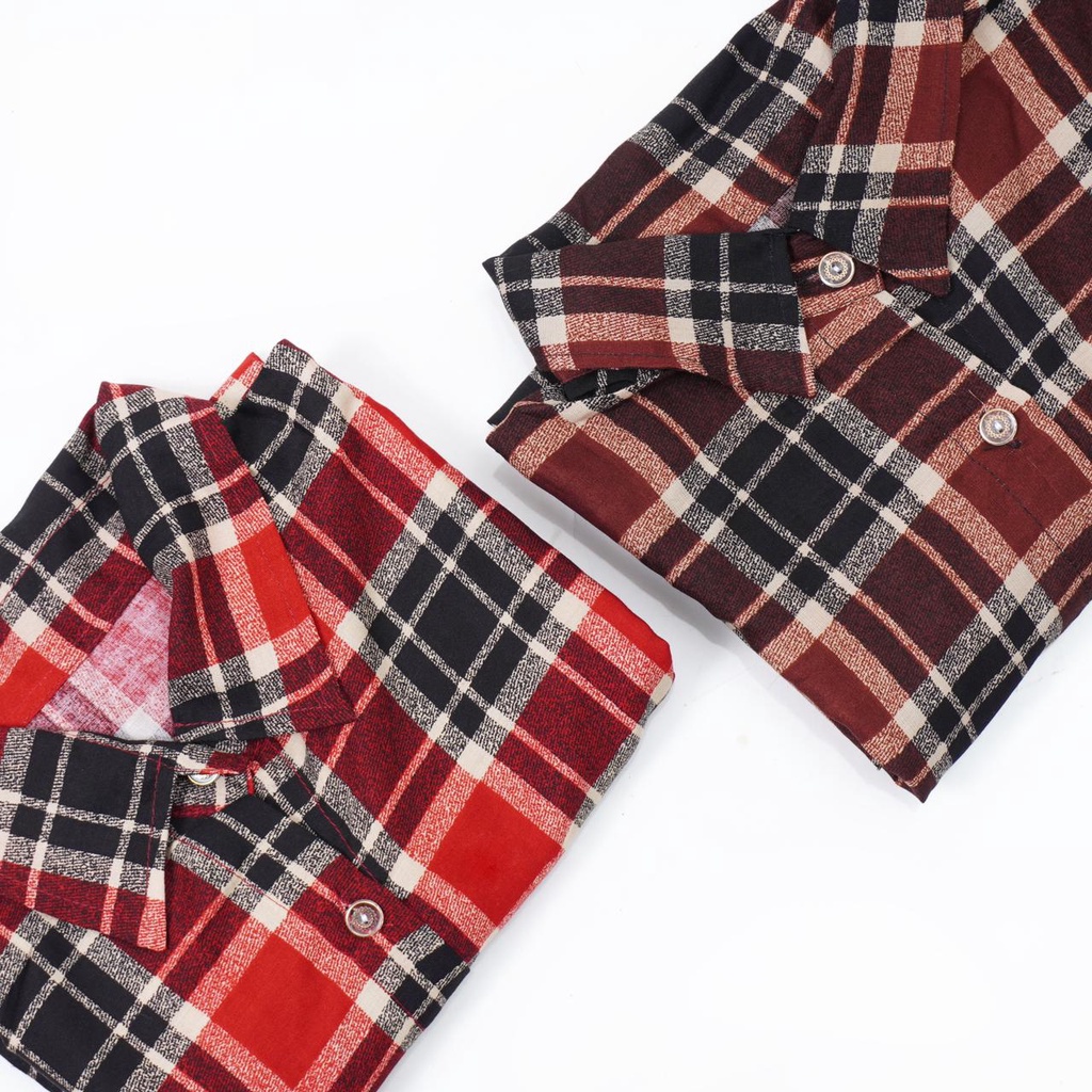 Damai fashion jakarta - baju KEMEJA wanita FLANEL - konveksi murah tanah abang-MOTIF KOTAK MERAH
