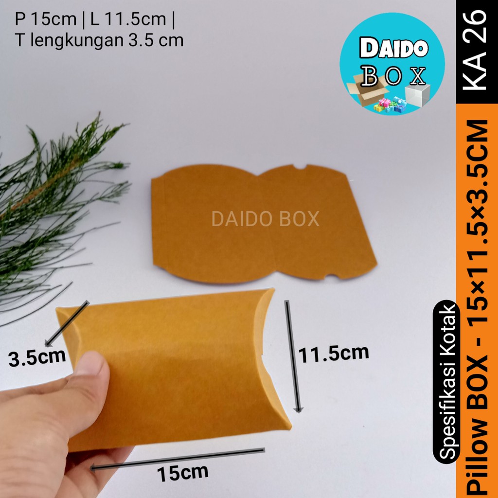 

ISI 36 BIJI Pillow Box Kraft 15cm Ka30 | Kotak Kado Kardus Dus Souvenir Aksesoris - Kraft Tua
