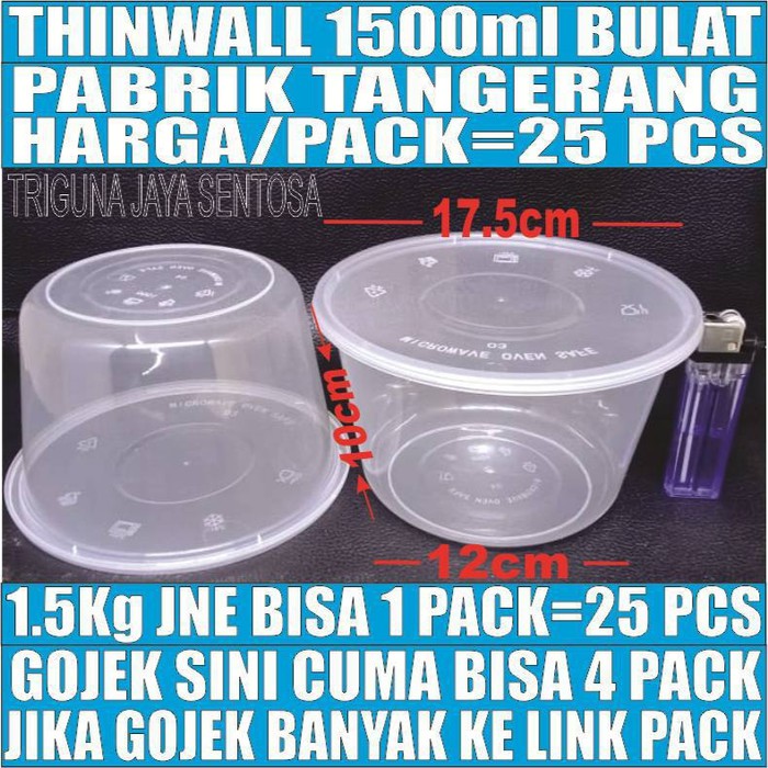 Thinwall 1500ml 25pcs pack bowl mangkok 1500 ml toples bulat sup sop