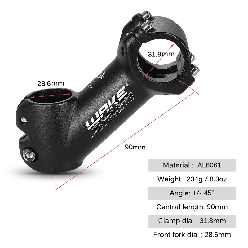 WAKE Bike Stem Riser Aluminum Alloy Bicycle Handlebar Stem MTB Bike Stem 45 degree for 31.8mm Cycling Equipment Bike Parts