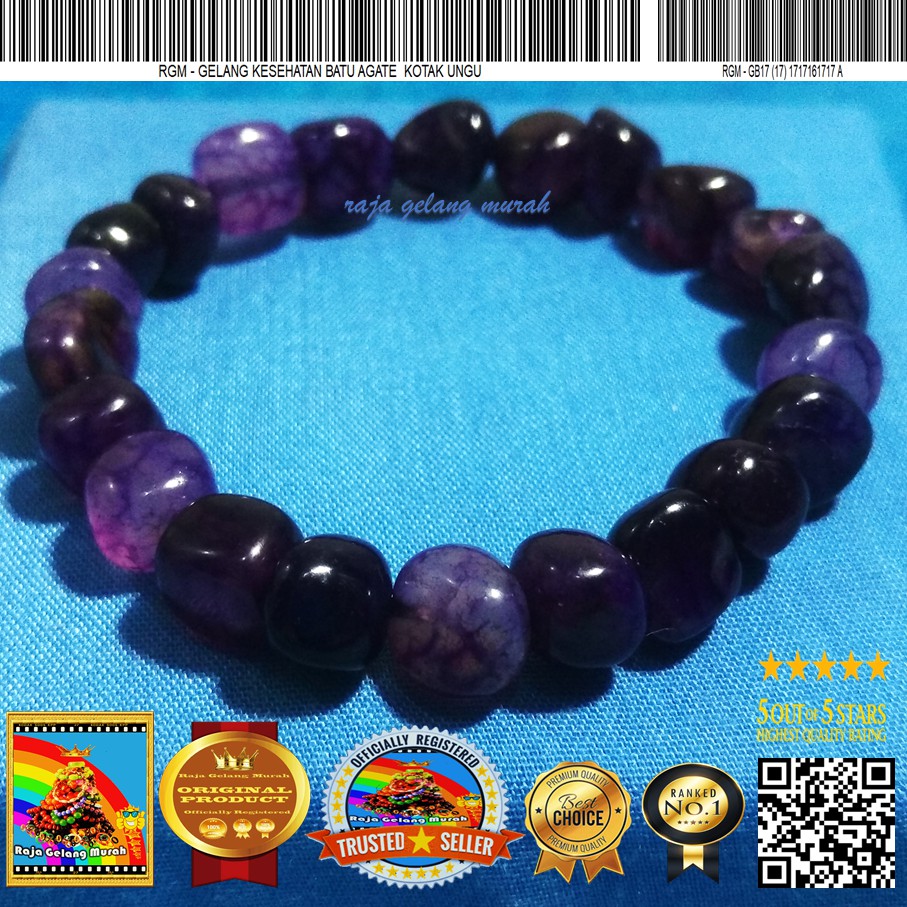 Raja Gelang Murah Gelang Kesehatan Batu Agate Kotak Ungu