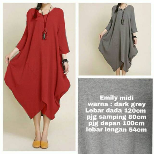 REAL PICT DRESS BLOUSE JUMBO EMILY MIDI BIG SIZE XXL XL LD 120 110 MAROON