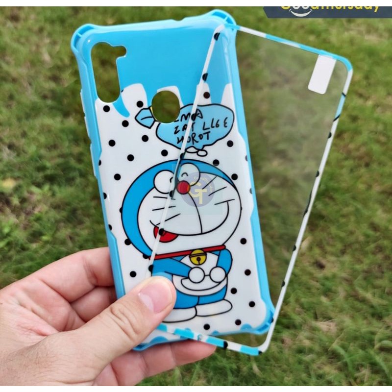 360 CASE GLOSSY CARTOON (bahan jelly) plus Tempered For Hp Oppo Realme Xiaomi Redmi Vivo Samsung Caseplustempered