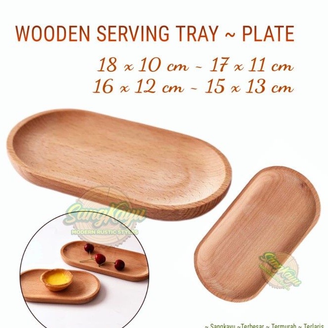 Nampan kayu oval Wooden serving tray plate piring tatakan baki kayu 09 - KAYU MAHONI, 15 x 13 cm