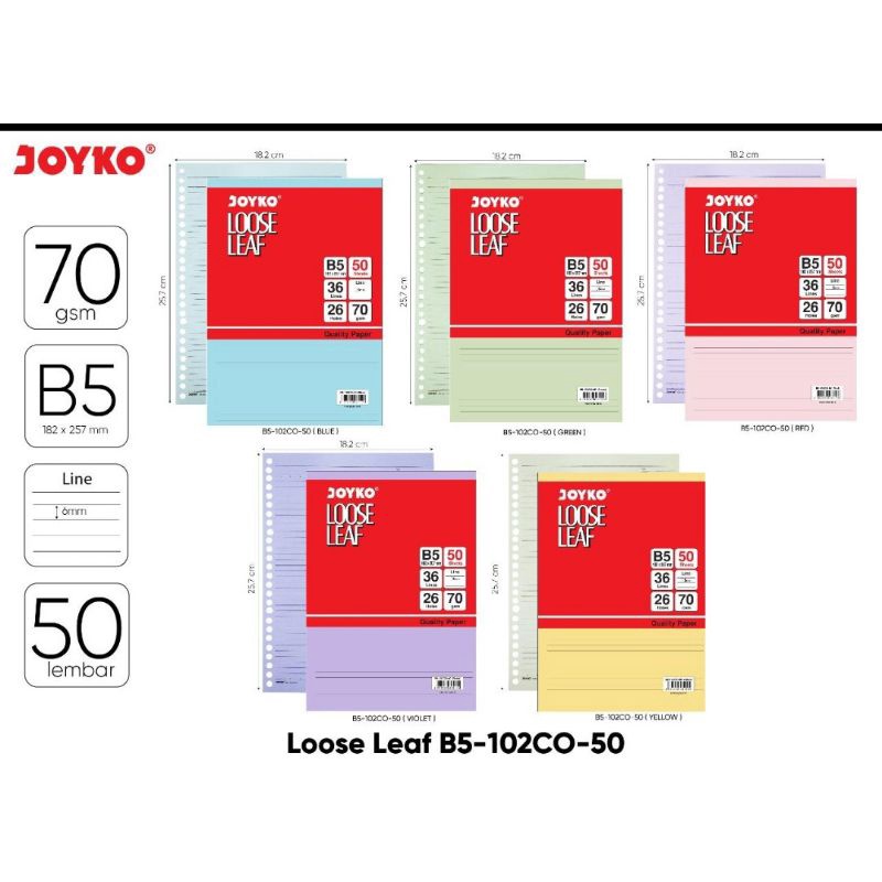 

Loose Leaf Joyko B5-102co Warna (1PAD/50lbr)