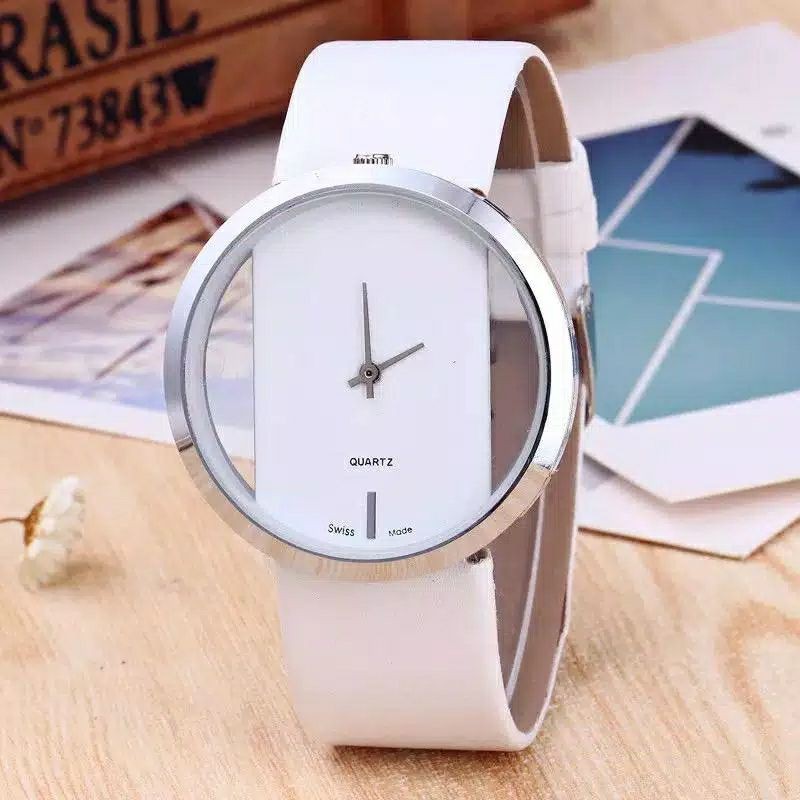 Jam Tangan Bulat Bolong Premium Hitam Putih Unisex