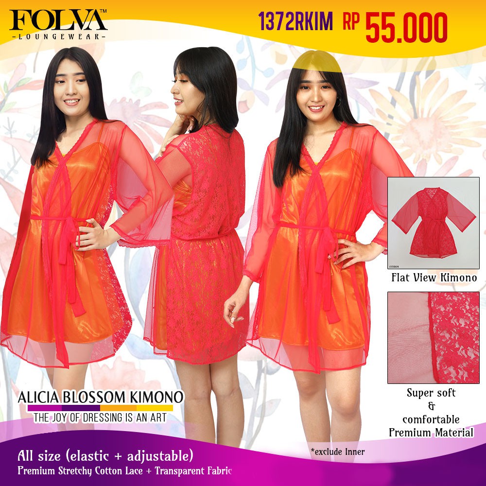 FOLVA kimono baju tidur cotton lace 1372RKIM merah all size