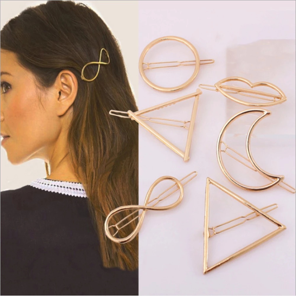 Woman Hair Accessories Triangle Hair Clip Pin Metal Geometric Alloy  Moon Circle Hairgrip Girls Holder