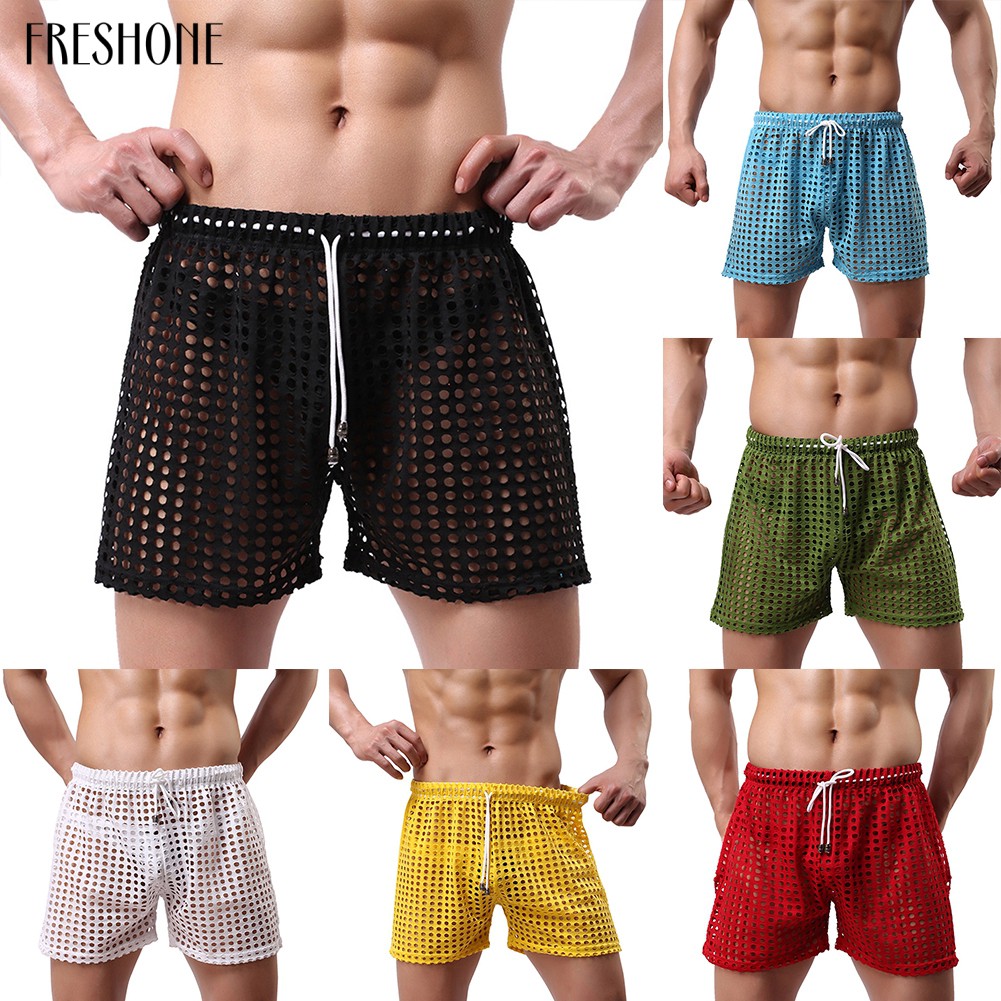 Freshone Celana  Pendek  Pria Sexy Bahan  Mesh  Hollow 