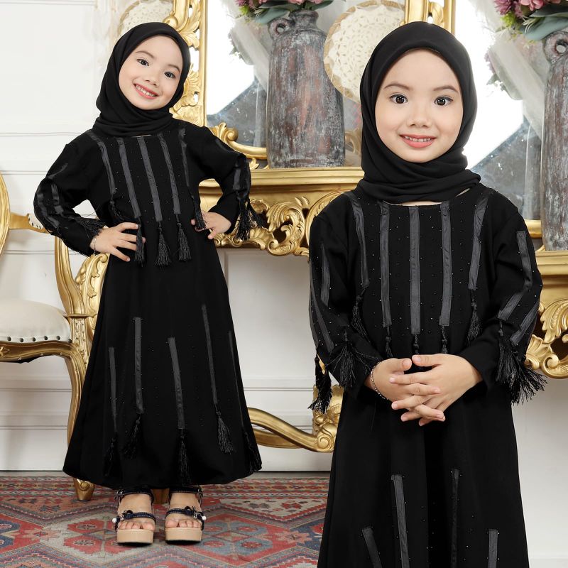 Alma Abaya Anak Andhita Exclusive Gamis Syari Hitam Fashion Lebaran Bordir Turkey Muslimah Cantik Tu