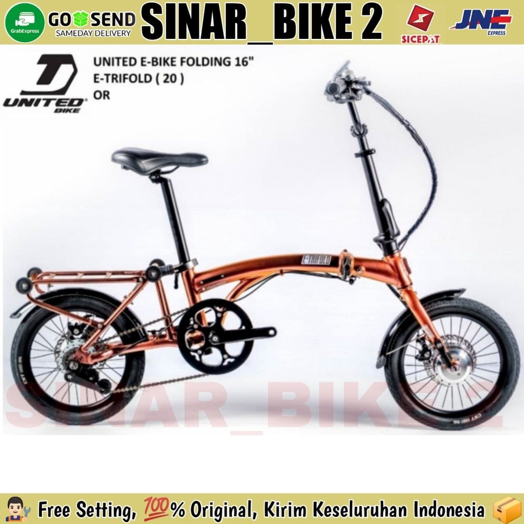 Sepeda Lipat 16'' Electric UNITED E TRIFOLD Alloy 8 Speed E Bike Listrik