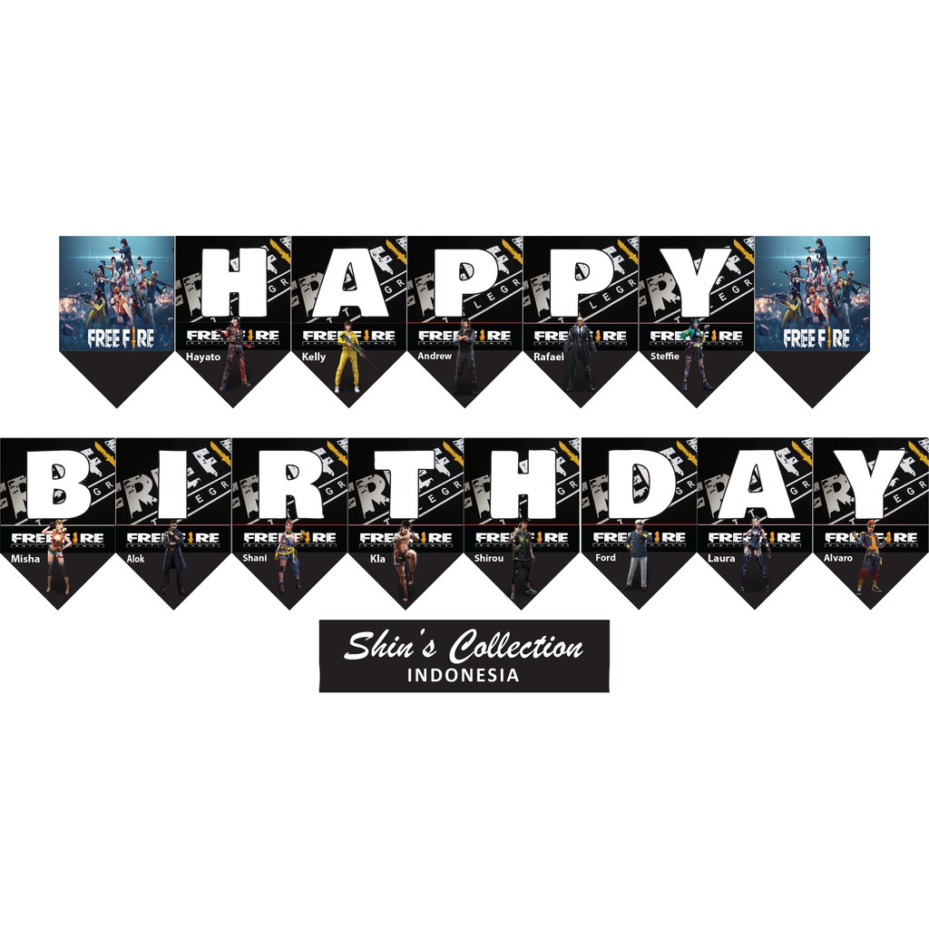 Banner Bunting Flag Happy Birthday ulang tahun Free Fire set