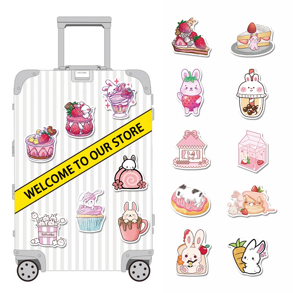 50pcs cute dessert bunny cartoon stickers cute hand account stickers laptop water cup decoration waterproof stickers