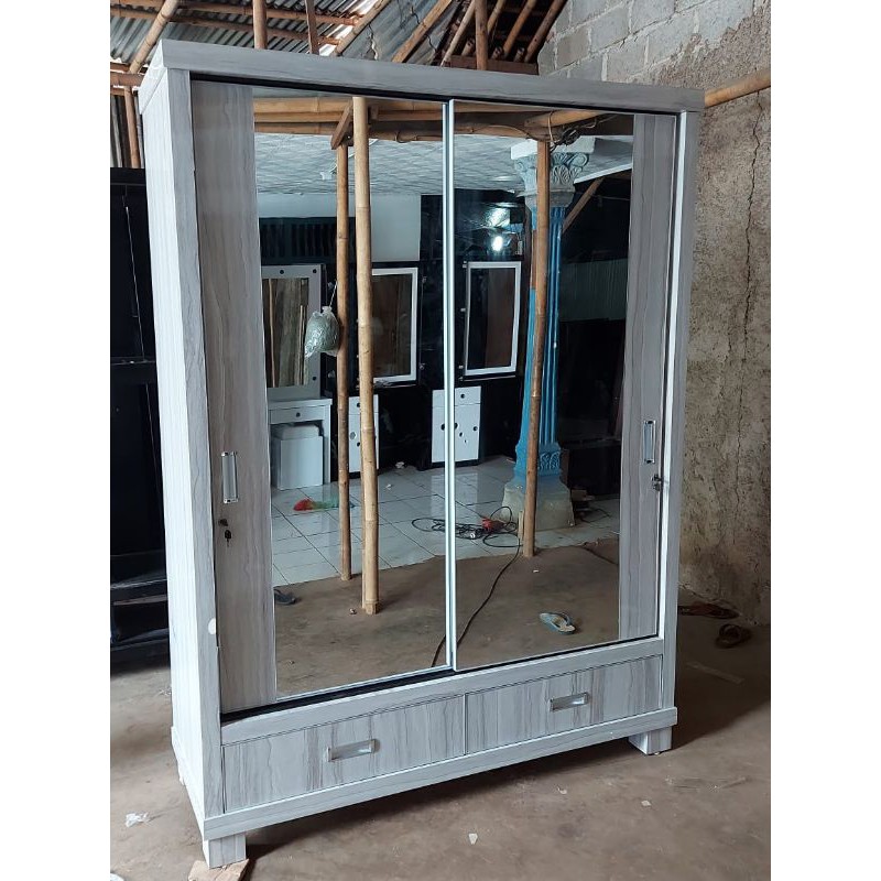 Lemari HPL 2pintu Jumbo Laci Full kaca