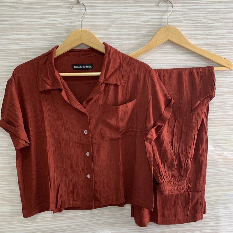 Claire Homewear Set | Rayon Crinkle Comfy Set-Maroon