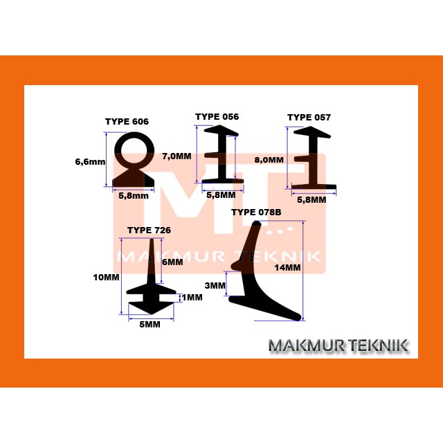 List karet jendela pintu aluminium type 078B panjang 10m