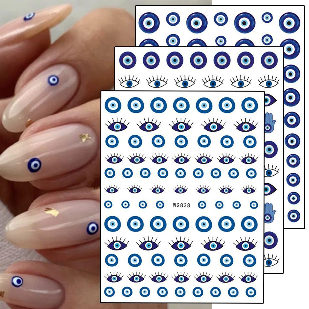 Mxbeauty Stiker Nail Art Mata Biru Wanita Lem Belakang Kartun Perekat Diri DIY Dekorasi Nail Art