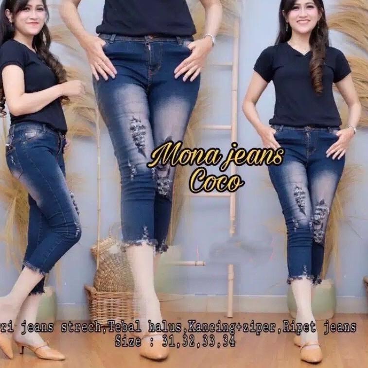 (SIAP KIRIM) MONA JEANS RIPPED CELANA JEANS MURAH