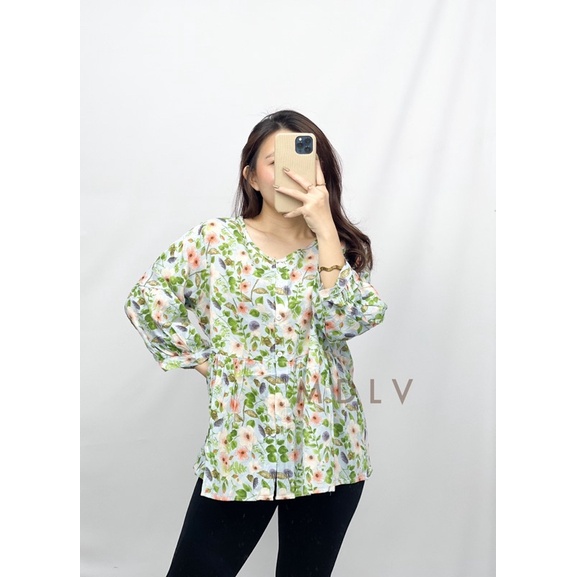 MDLV ~ 5078# Clarisse Babydoll Blouse Atasan Blouse Flower Korea Import