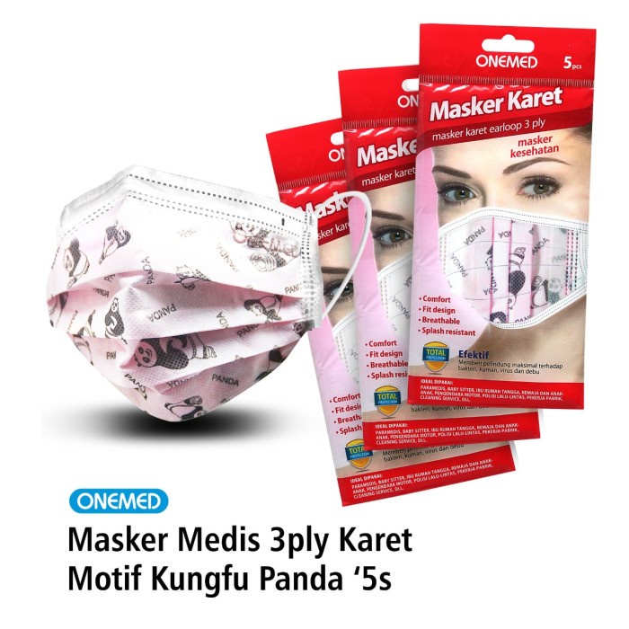 Masker Medis 3ply Karet OneMed Motif Kungfu Panda isi 5pcs OJ2