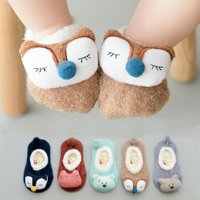 C13 Kaos kaki bayi /kaos kaki anak binatang tebal dengan pompom