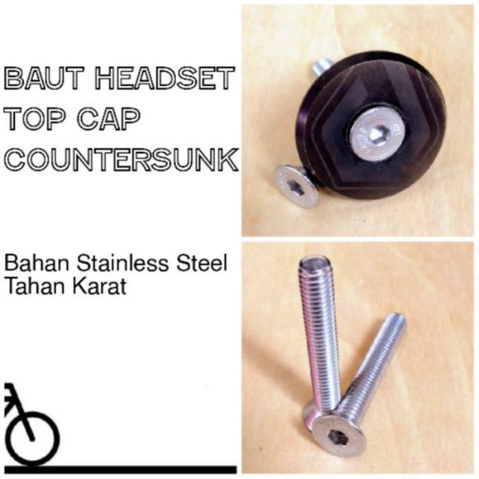 Baut Stem Bolt Top cap Countersunk stainless steel tahan karat 1 pcs