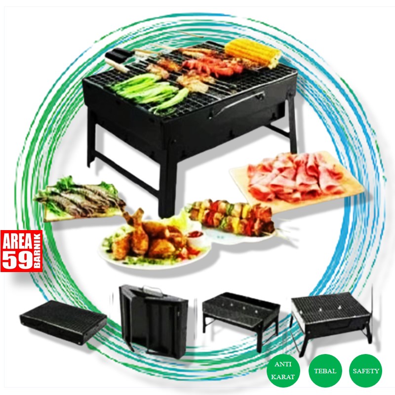 Panggangan Portable BBQ Arang Alat Bakaran Sate Sosis Jagung Bakar Bahan Alumunium Anti Karat