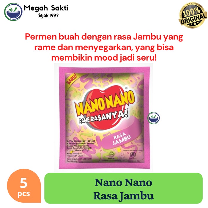 

Megah Sakti - Nano Nano Rasa Jambu Sachet Isi 5's - Permen Manisan Buah