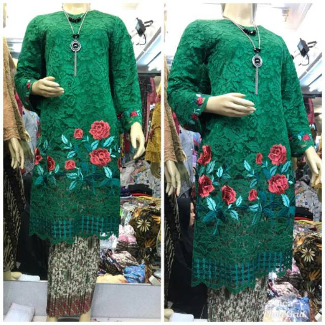 Atasan Kebaya Tunik Kancing Tulle Fatimah Full Bordir mutiara