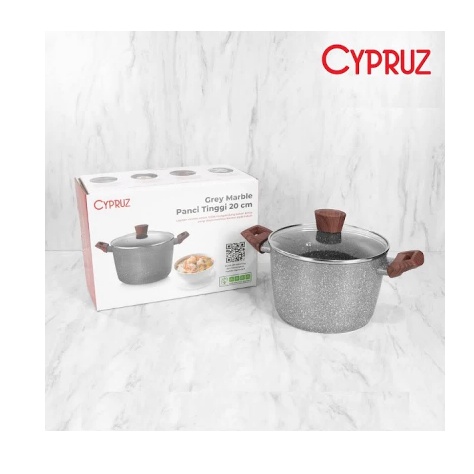Cypruz Grey Marble Panci Tinggi 20 cm High Casserole Stock Pot Induksi