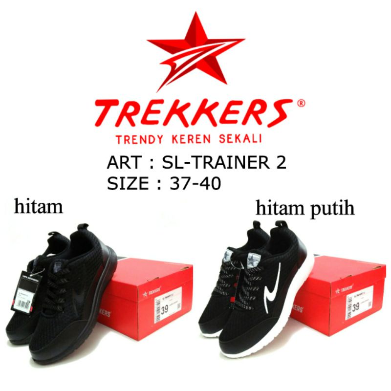 SEPATU SEKOLAH UNISEX TALI TERBARU TREKKERS TRAINER 2  HITAM/PUTIH HITAM SIZE 37-40