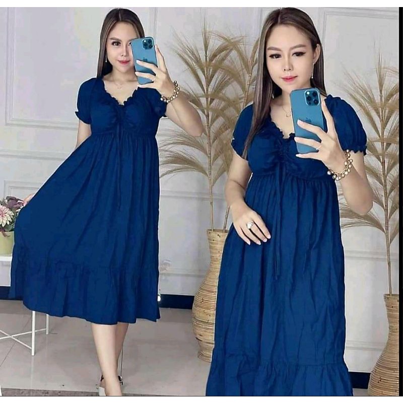 DASTER ELSA LENGAN PENDEK MURAH DASTER SERUT ELSA RAYON SEKDRES RAYON-Ds elsa polos Navy
