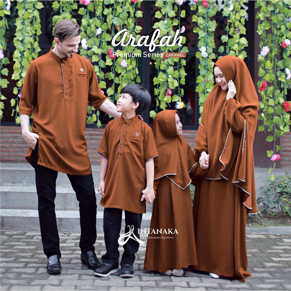 Gamis Sarimbit Keluarga Couple Ayah Ibu Anak set Syari Khimar Niqab Caramel Koko Arafah Intanaka
