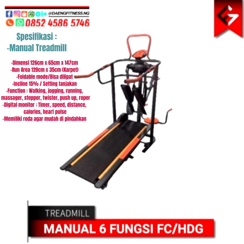 TREADMILL MANUAL 6 fungsi 6 in 1 FITCLASS FC-8003N