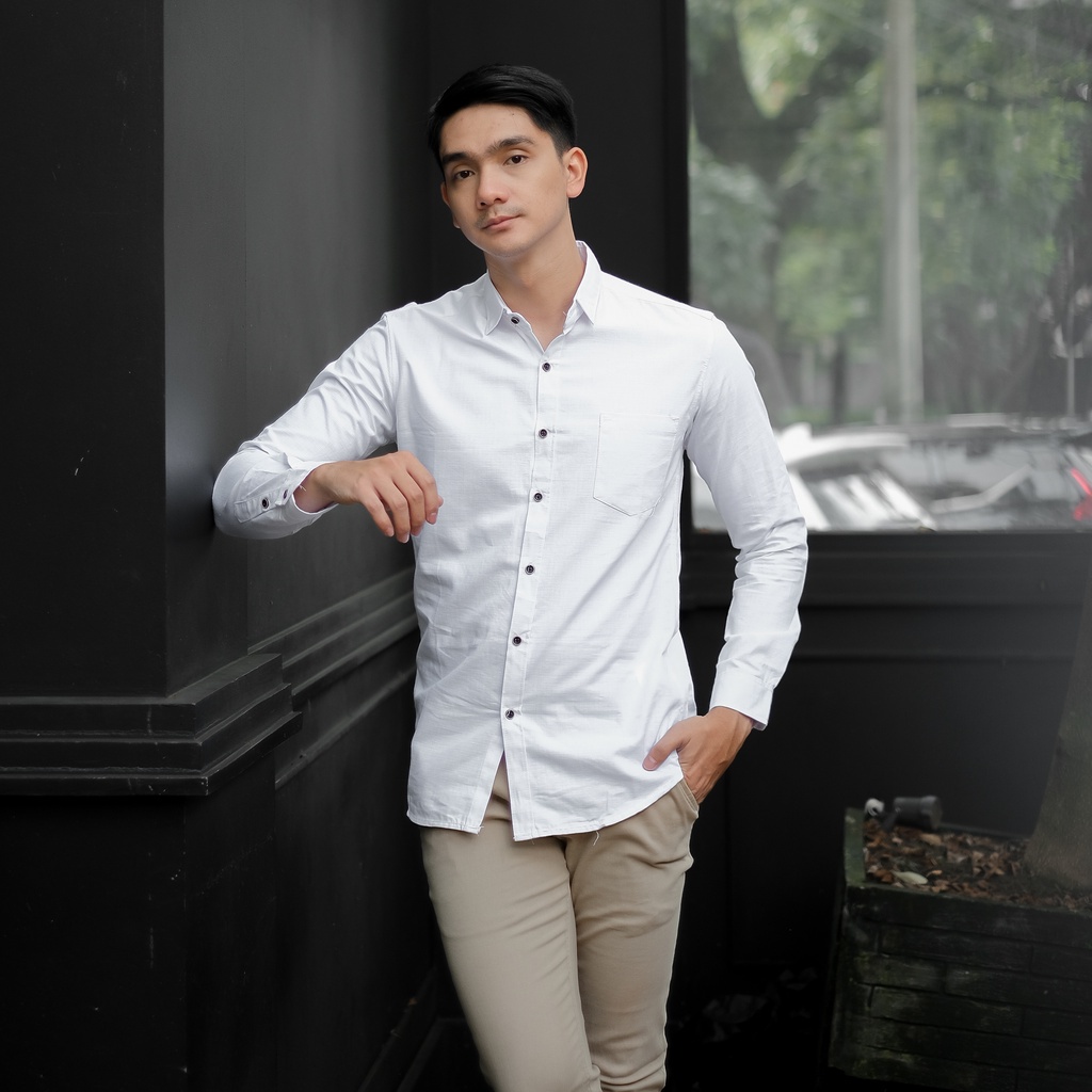 Alkhalis Kemeja Pria Lengan panjang Polos katun