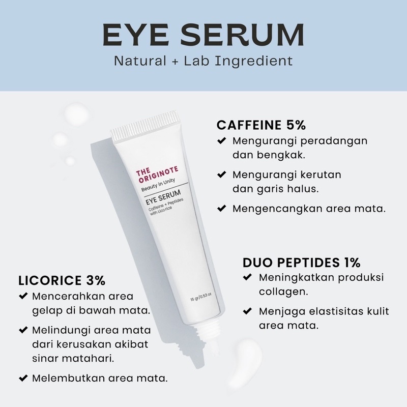 【BPOM】The Originote Eye Serum 15gr Eye Treatment Eye Cream Eye Serum Mencerahkan dan Mengencangkan Area Mata with Caffeine, Peptides &amp; Licorice