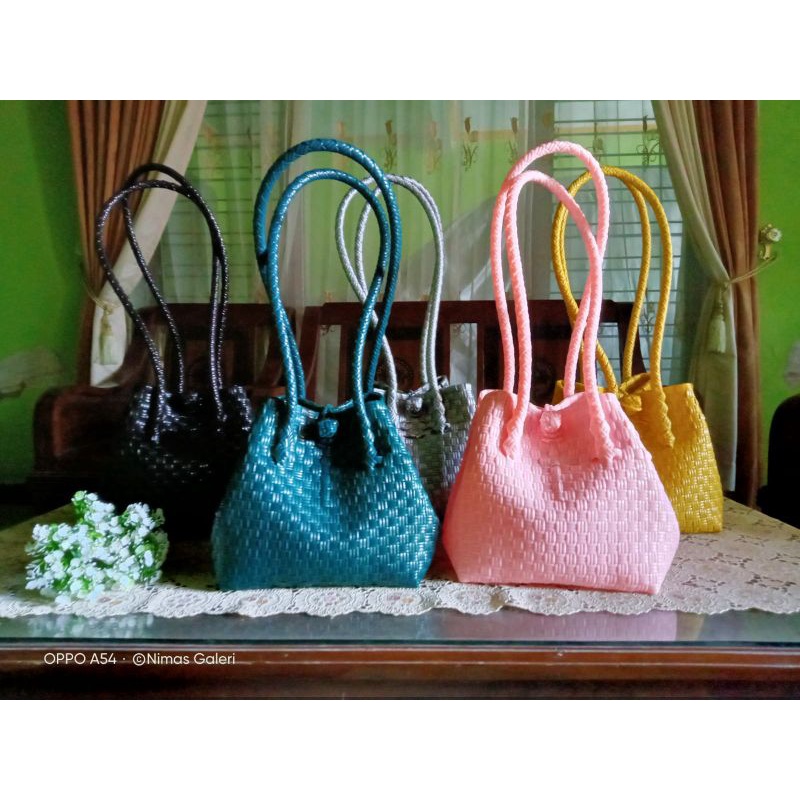 NTJ/Tas Anyaman Jali Box/Tas Anyaman Jali kubus/kotak handle satu/double handle