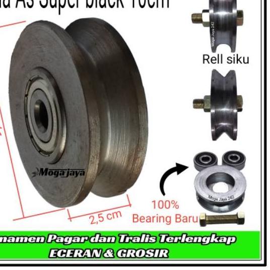 Roda pagar pintu gerbang super black 10cm besi as roda only