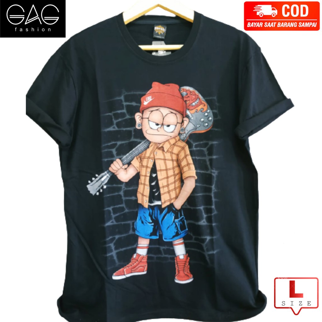 kaos hitam nobita kekinian kaos cotton combed 30s kaos untuk pria dan wanita