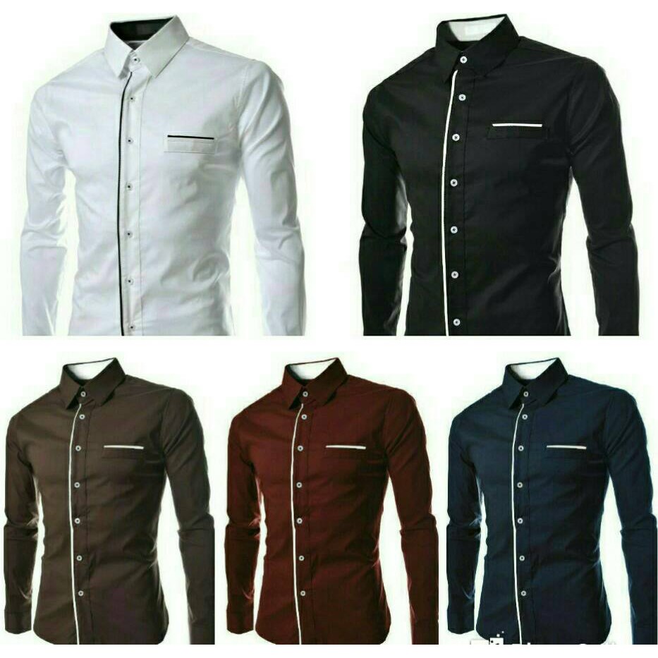 Baju Kemeja Adriano Kemeja Pria Polos Kombinasi Motif Lengan Panjang