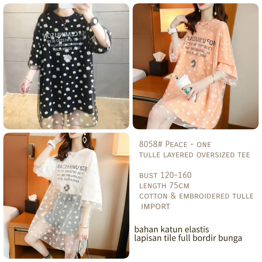 Monica Oversized Tee Atasan Wanita Kaos Import TM 8058 Cardigan rajut bahan import / Dress rajut imp