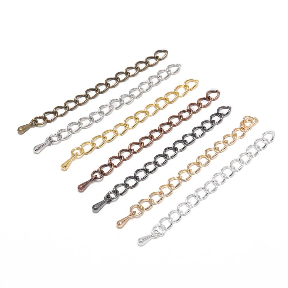 20pcs / Lot Konektor Rantai Extension Tail 50mm 70mm Warna Silver / Gold Untuk Membuat Perhiasan Diy