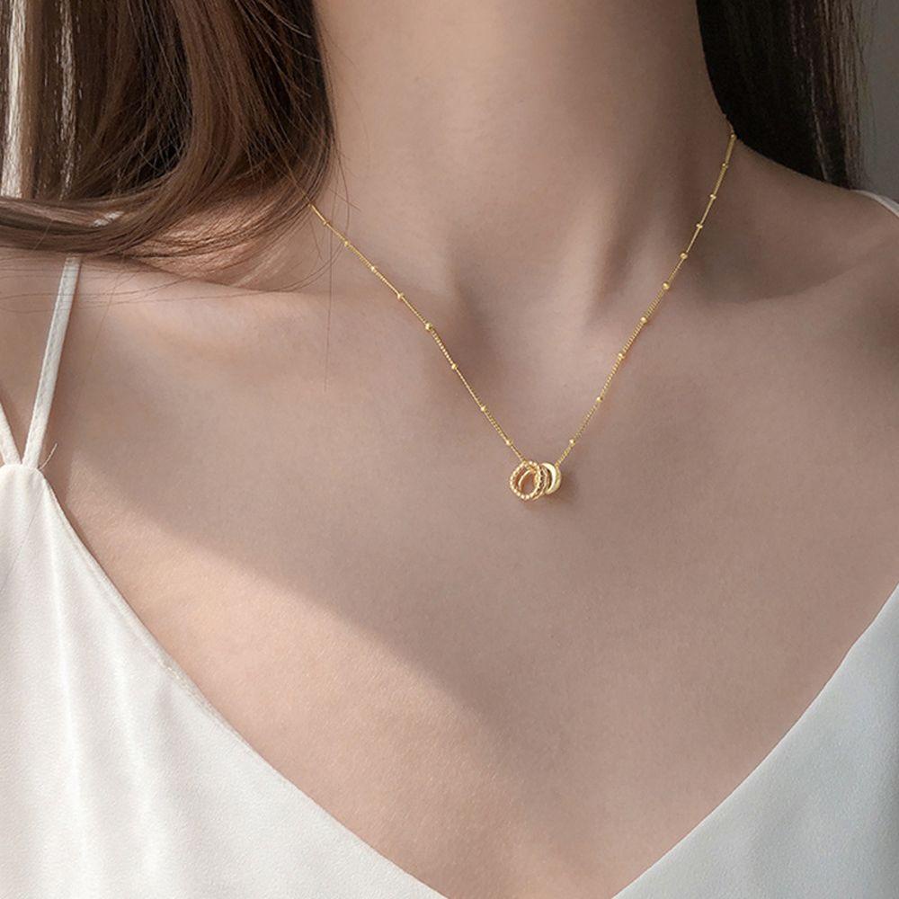Mxbeauty Liontin Kalung Perempuan Gadis Klavikula Rantai Leher Choker Hadiah Kekasih Zirkon Kalung Tiga Cincin