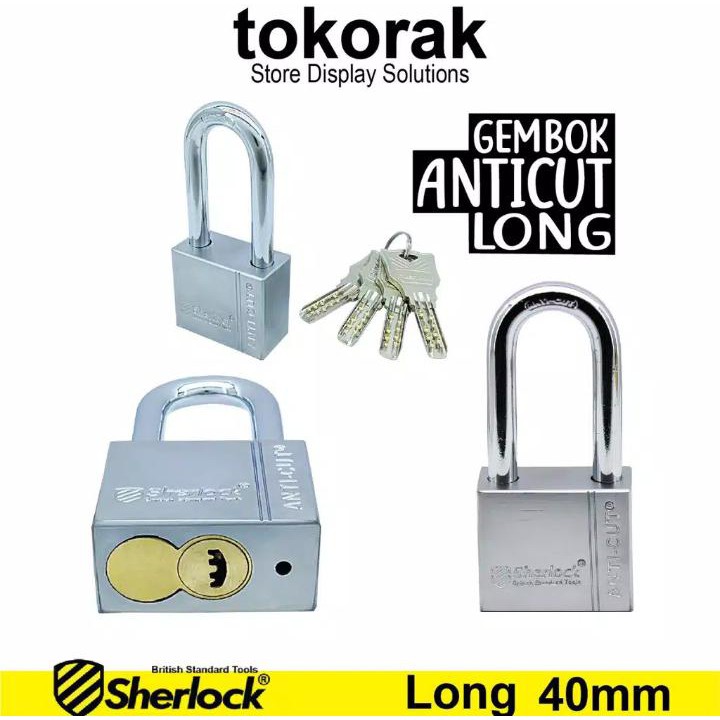 GEMBOK RUMAH - TOKO - PAGAR SHERLOCK ANTI CUT 40 MM PANJANG COMP KEY