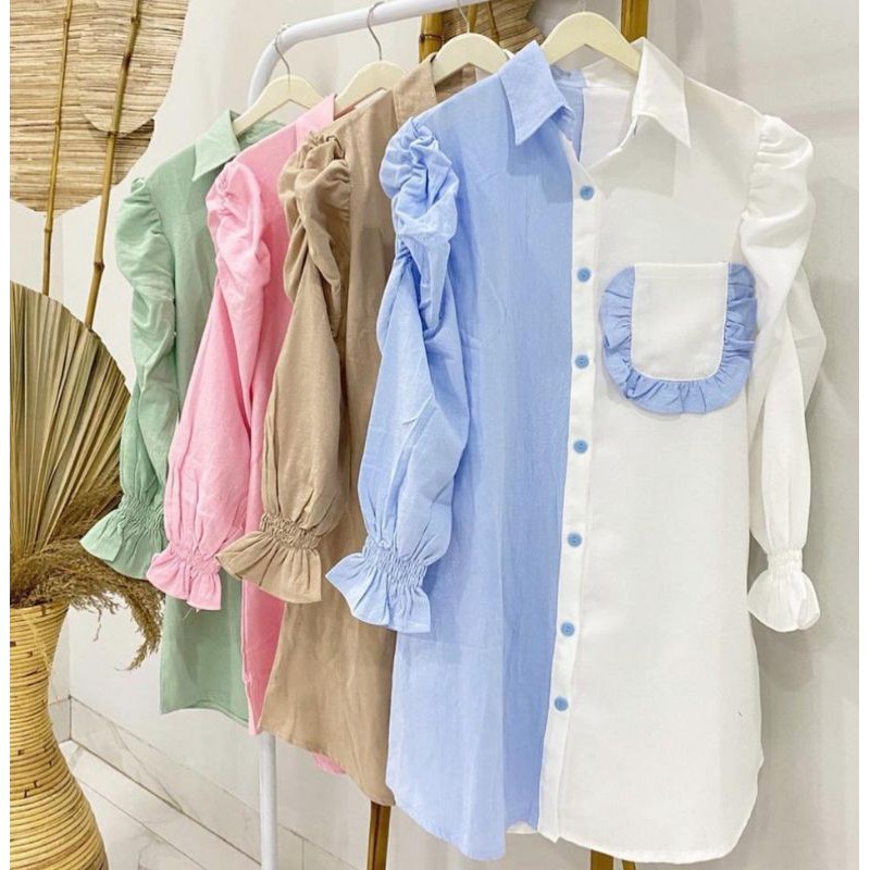 JF2396 Tunik two tone tangan balon