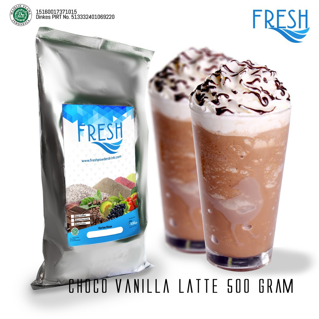 

BUBUK MINUMAN COKELAT RASA CHOCO VANILLA LATTE FRESH POWDER DRINK 500 GRAM